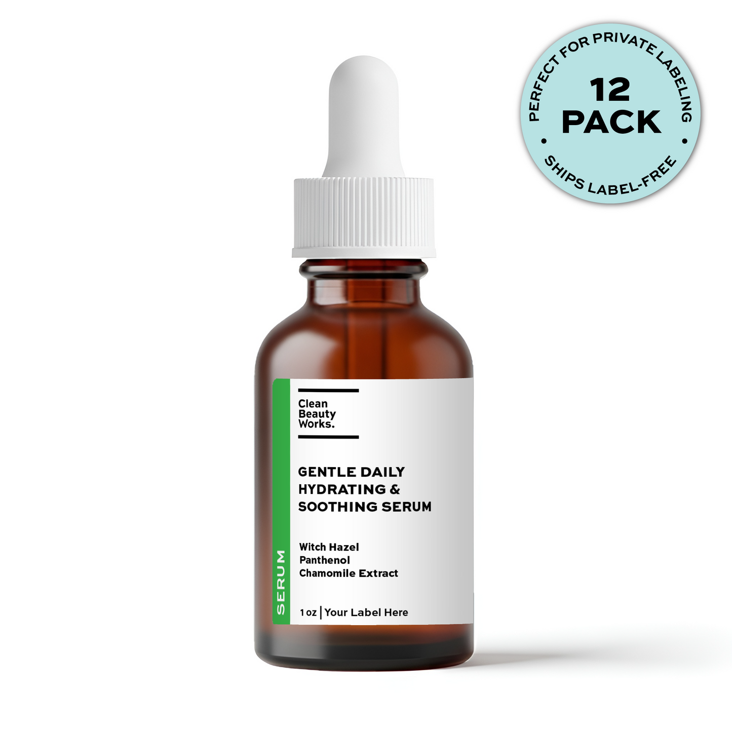 Gentle Daily Hydrating & Soothing Face Serum, Witch Hazel, Chamomile & Panthenol - 1 oz (12-pk amber)