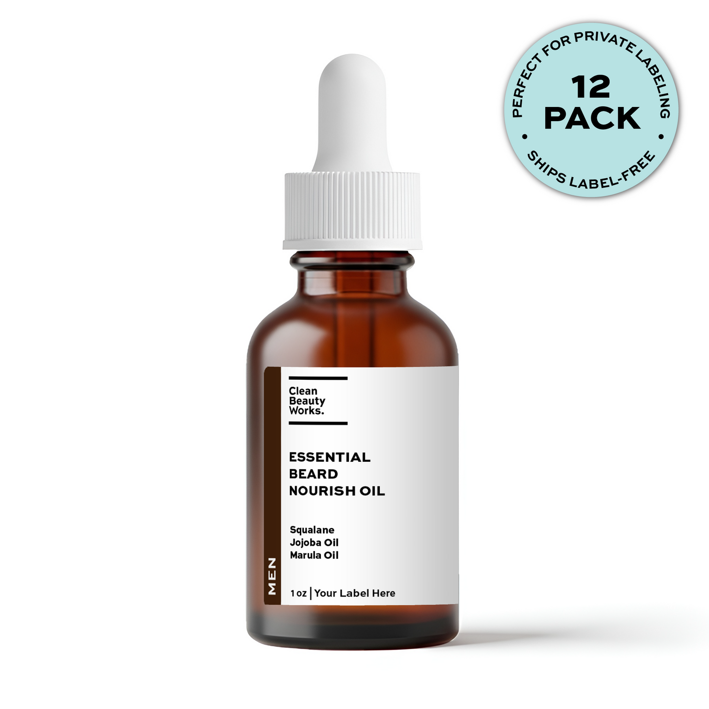 Essential Beard Nourish Oil, Jojoba Oil & Squalane - 1 oz (12-pk amber)