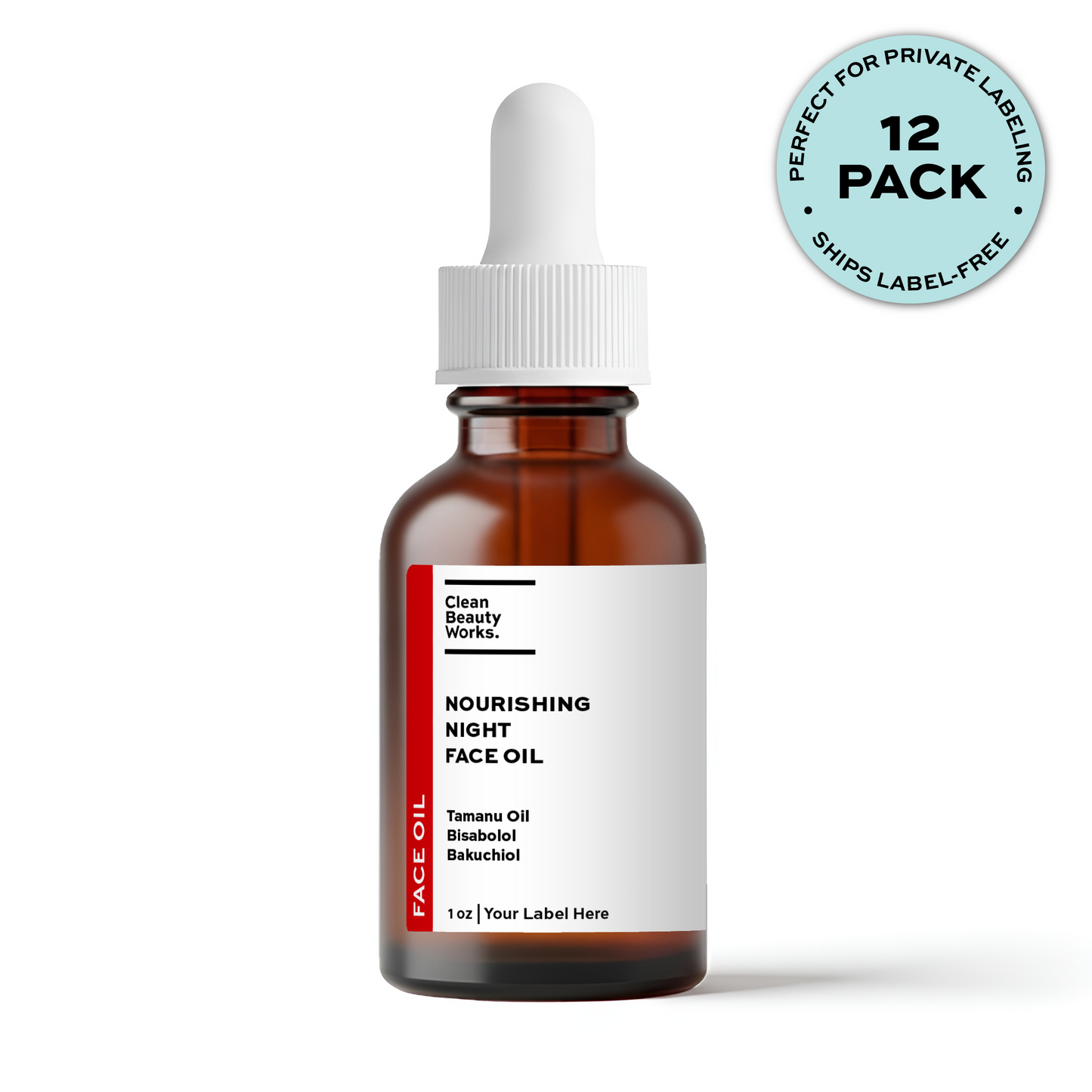 Nourishing Night Face Oil, Bisabolol & Bakuchiol - 1 oz (12-pk amber)