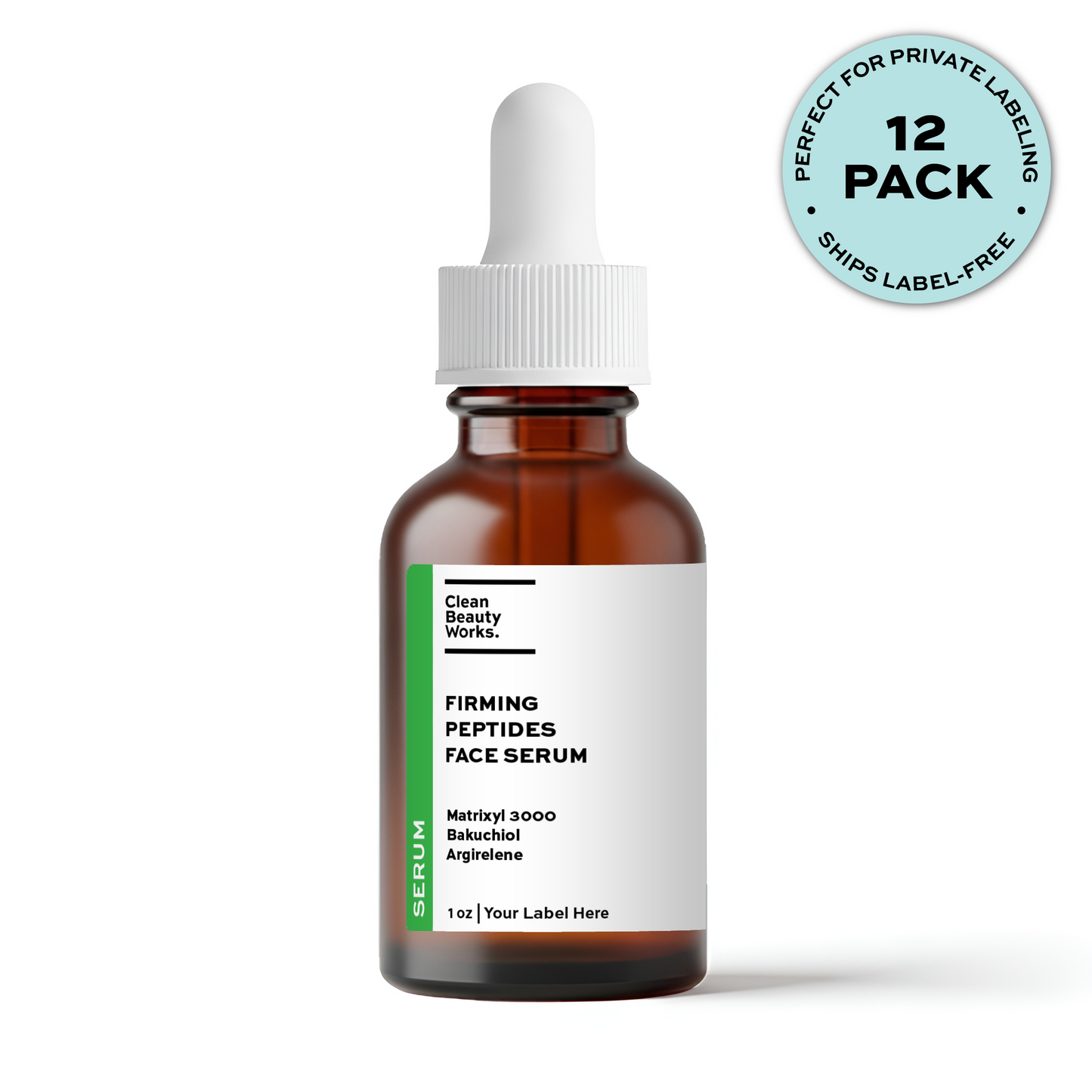 Firming Peptides Face Serum, Argireline, Matrixyl 3000 & Bakuchiol - 1 oz (12-pk amber)