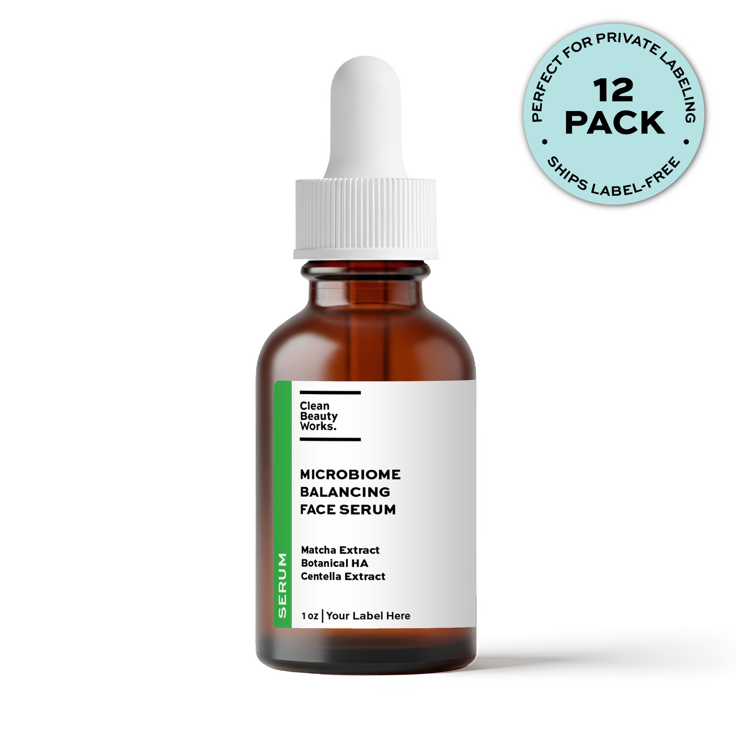 Microbiome Balancing Face Serum, Matcha, Centella & Botanical Hyaluronic Acid - 1 oz (12-pk amber)