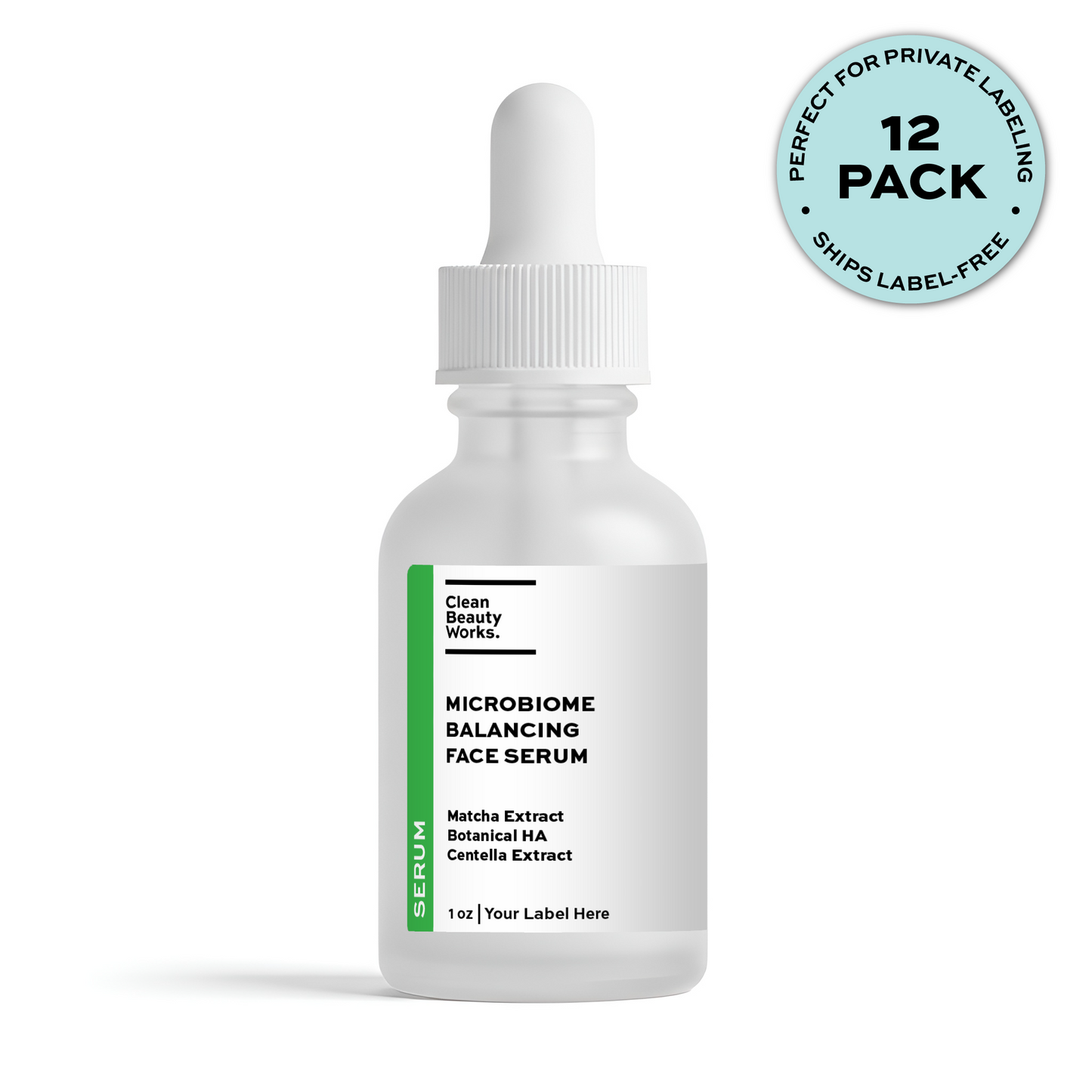 Microbiome Balancing Face Serum, Matcha, Centella & Botanical Hyaluronic Acid - 1 oz (12-pk clear)